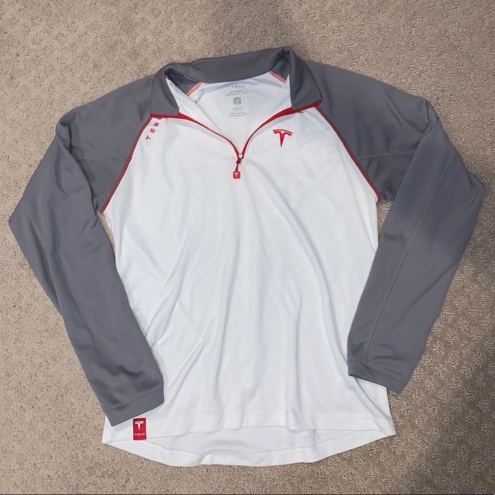 Tesla Grey, White, and Red Quarter Zip